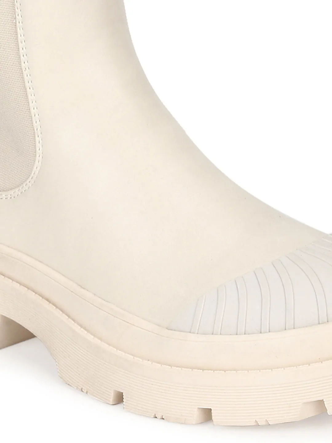 Putty Beige PU Patterened Oxford Ankle Boots