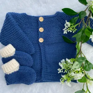 "Daffodils" hand knit baby cardigan & bootie set