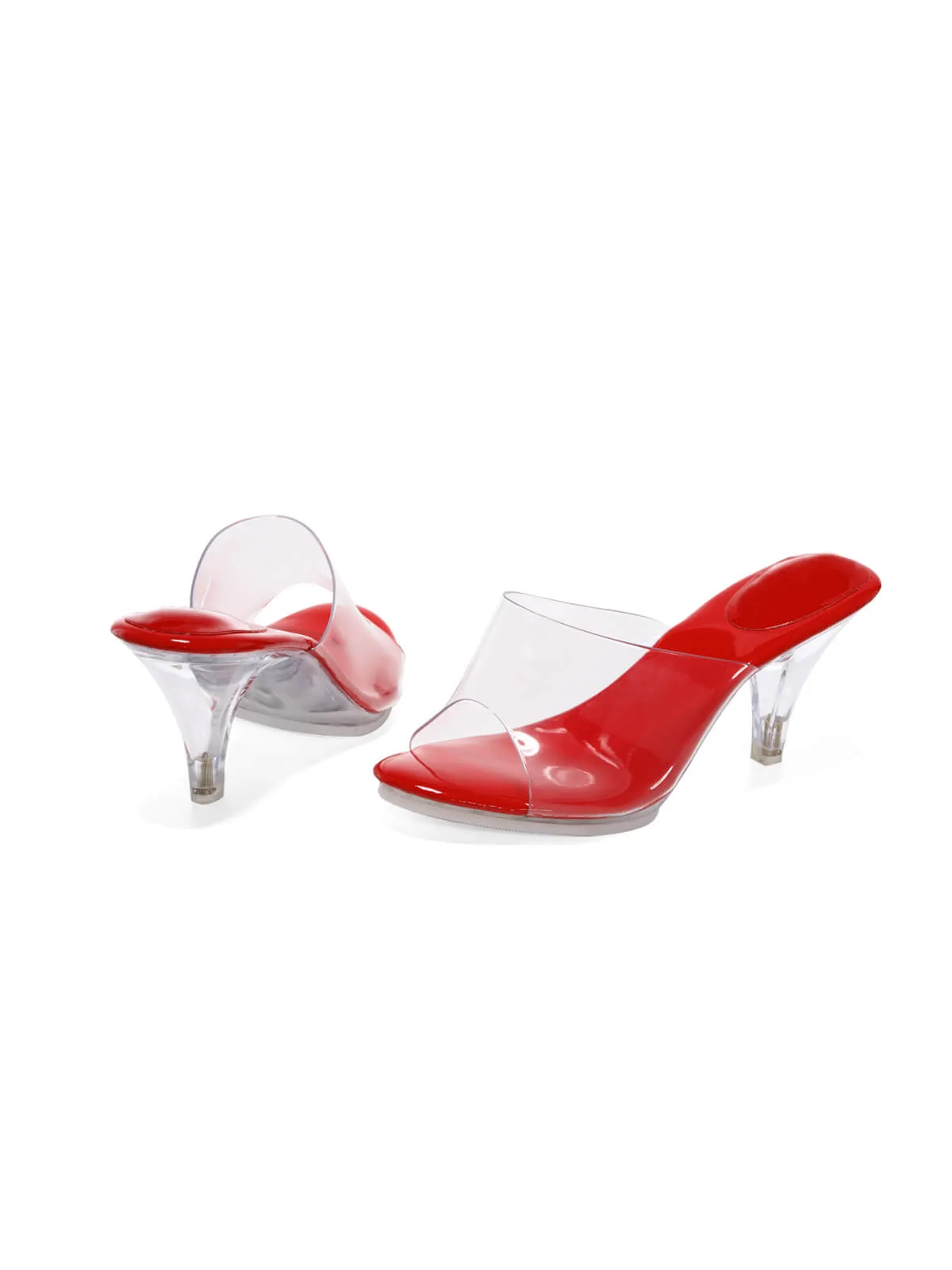 Retro Red Transparent Instep Heeled Sandals