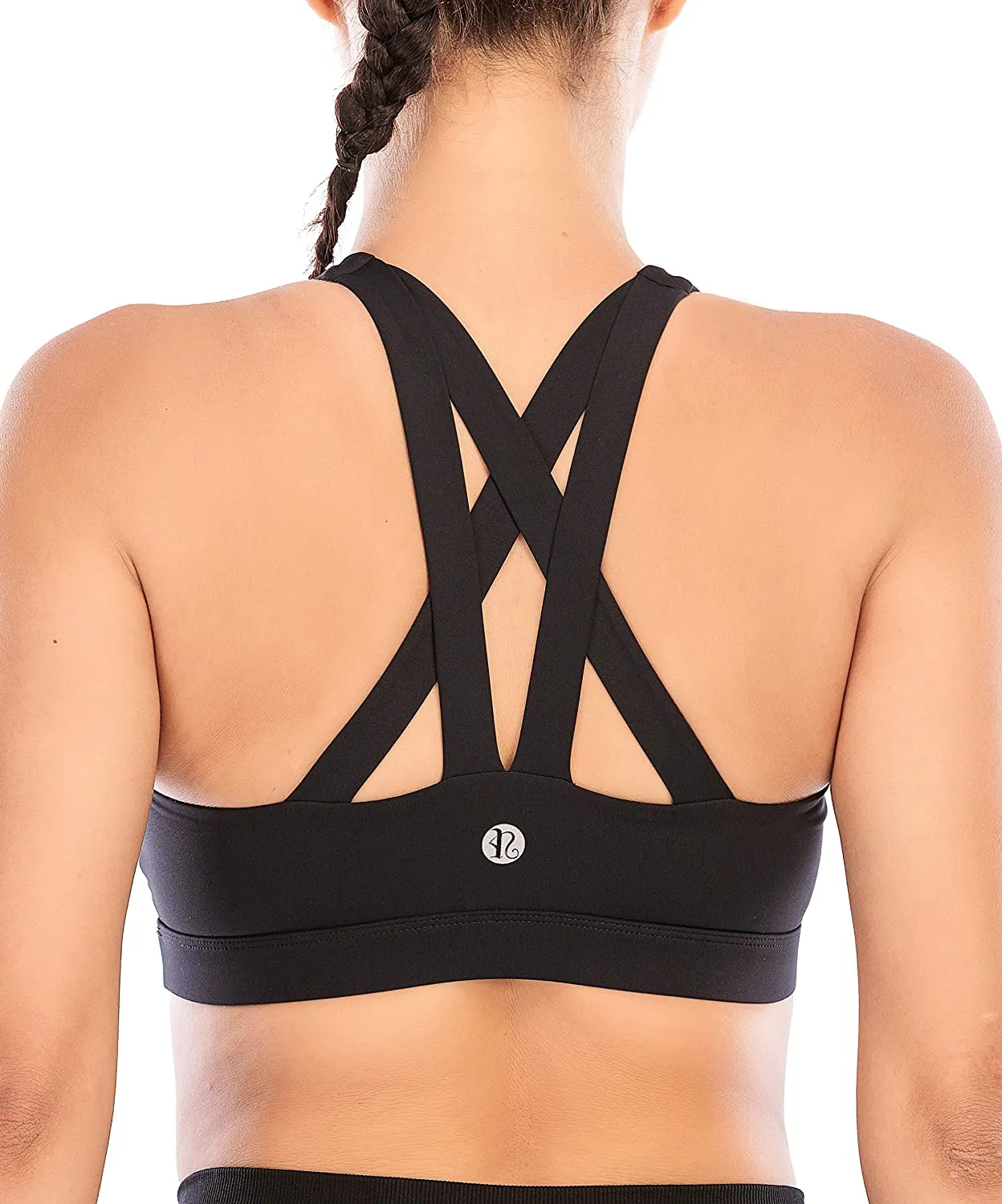 RUNNING GIRL Sports Bra for Women, Criss-Cross Back Padded Strappy Sports Bras Medium Support Yoga Bra with Removable Cups