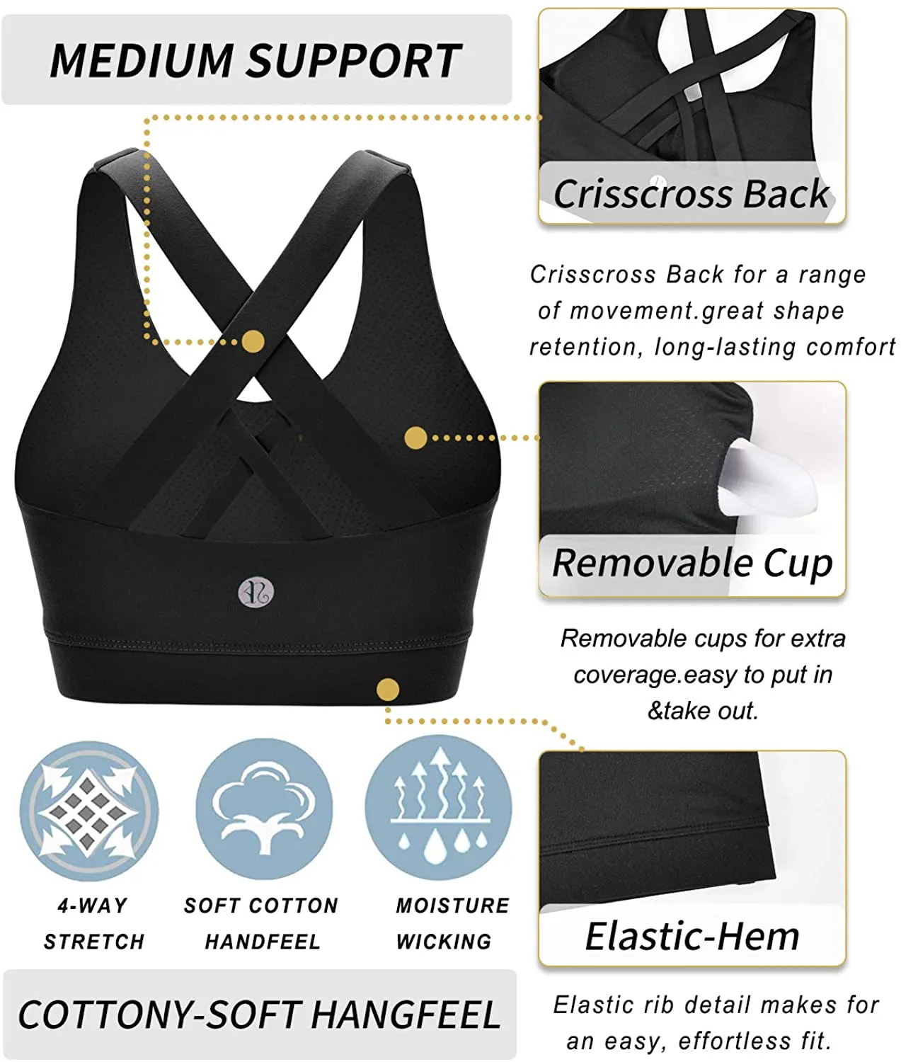 RUNNING GIRL Sports Bra for Women, Criss-Cross Back Padded Strappy Sports Bras Medium Support Yoga Bra with Removable Cups