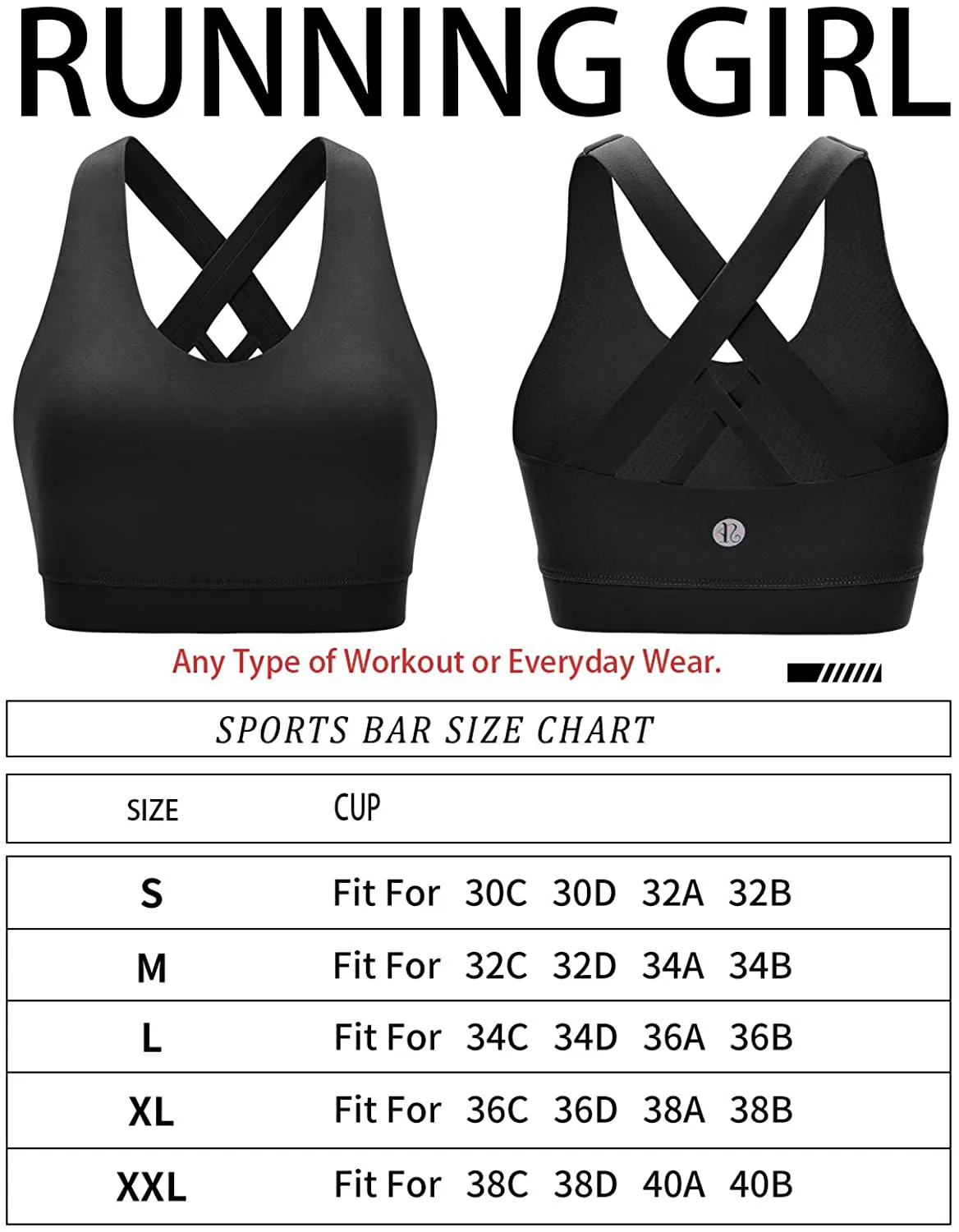 RUNNING GIRL Sports Bra for Women, Criss-Cross Back Padded Strappy Sports Bras Medium Support Yoga Bra with Removable Cups