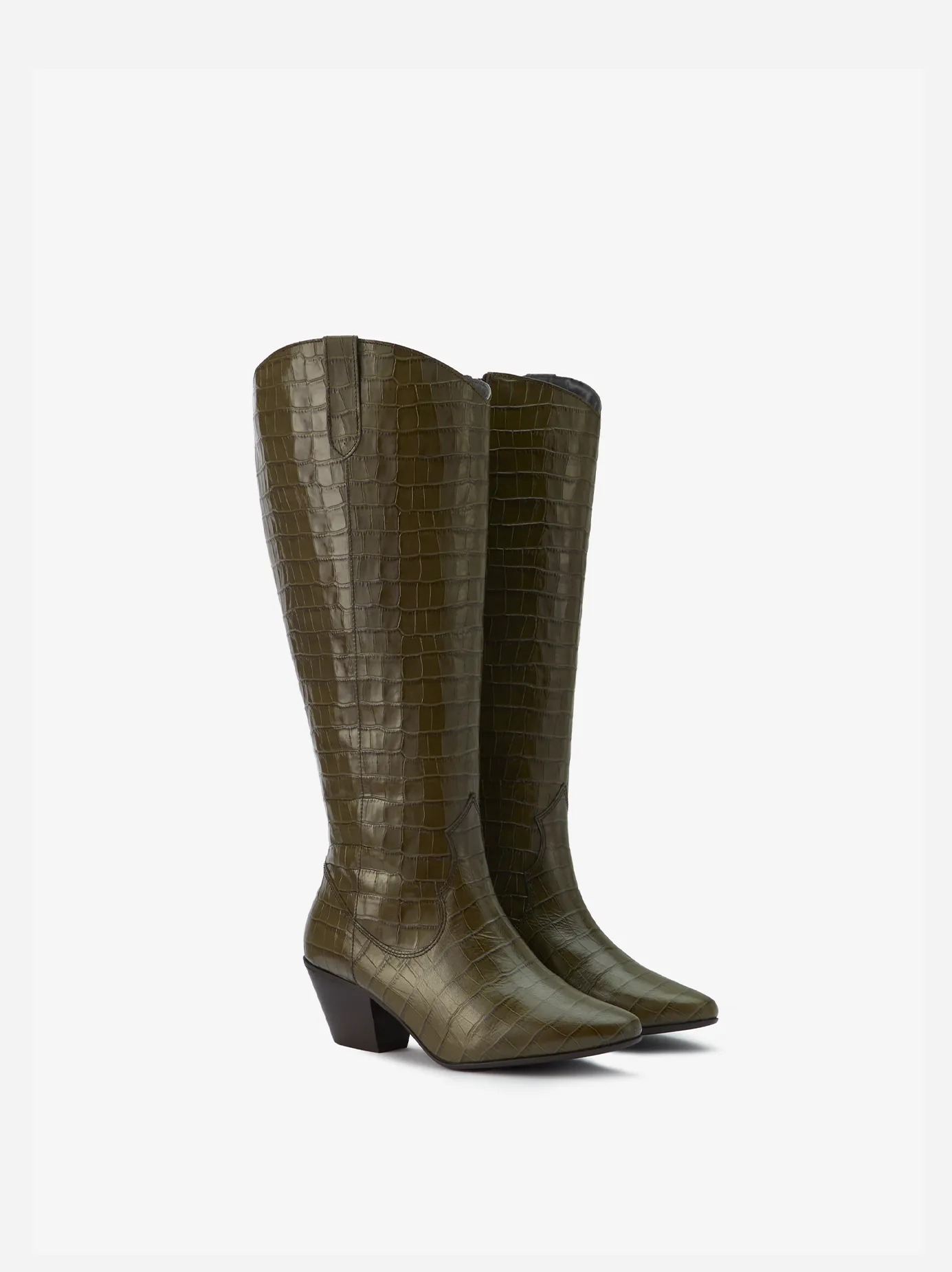 Saffron Knee High Boots in Forest Green Croc