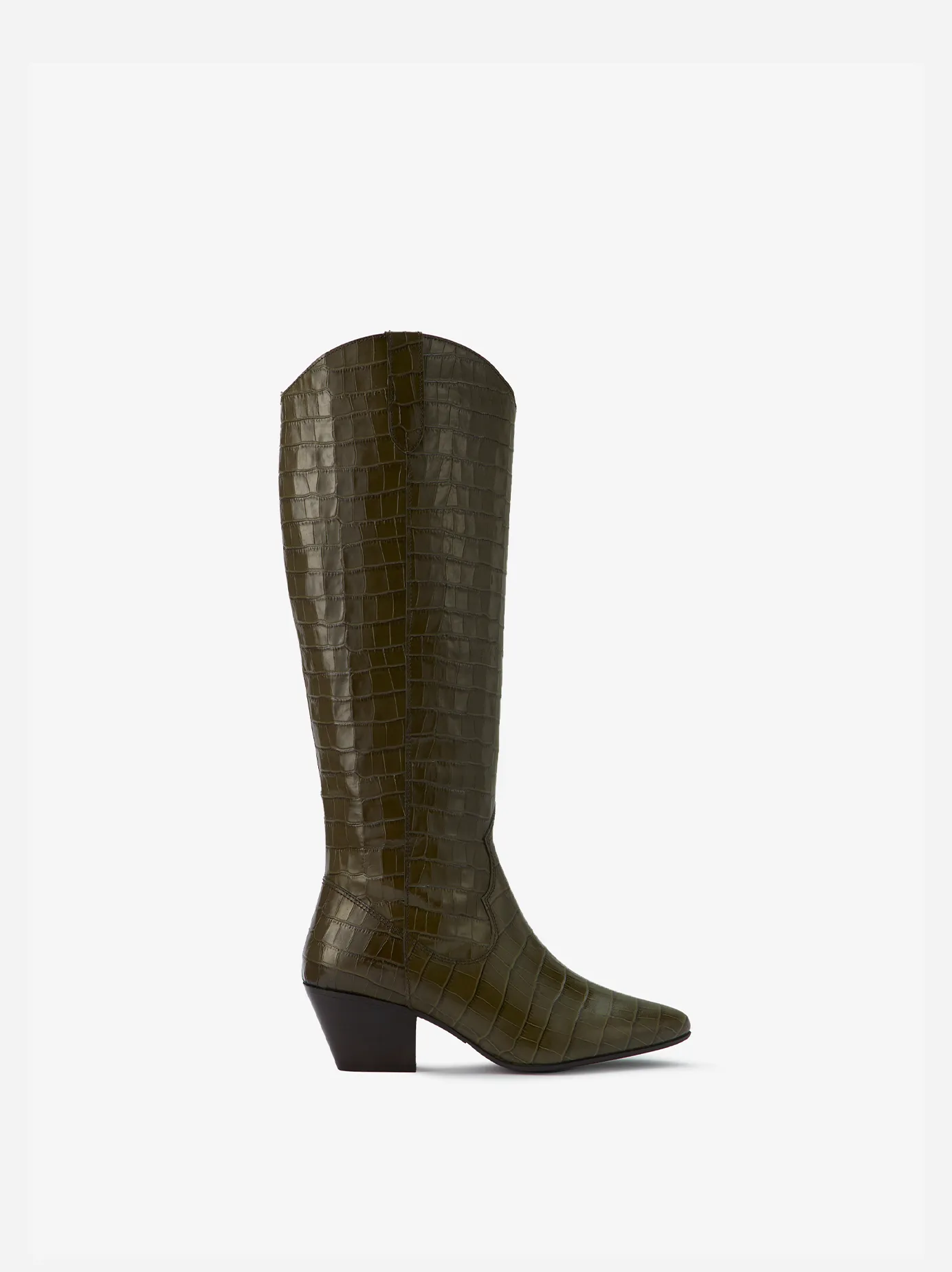 Saffron Knee High Boots in Forest Green Croc