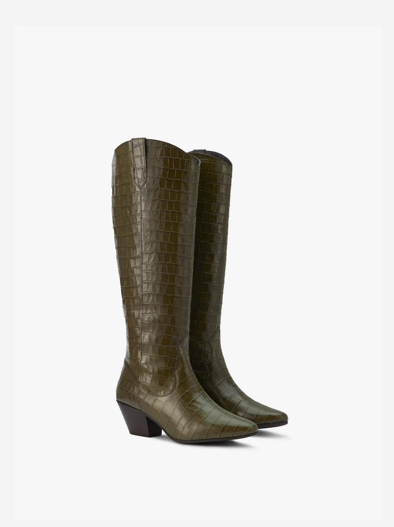 Saffron Knee High Boots in Forest Green Croc