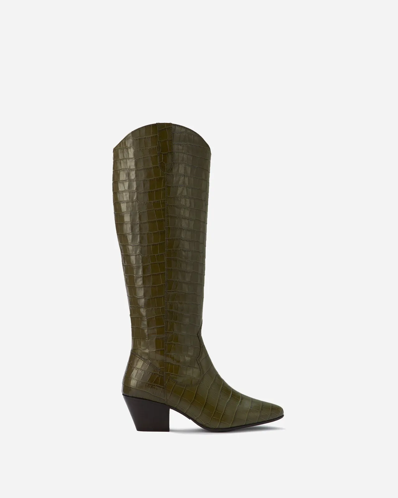 Saffron Knee High Boots in Forest Green Croc