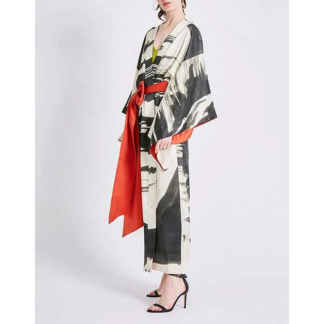 Satin Printed Kimono Dress