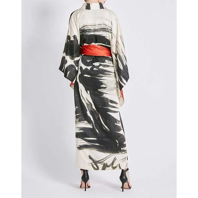 Satin Printed Kimono Dress