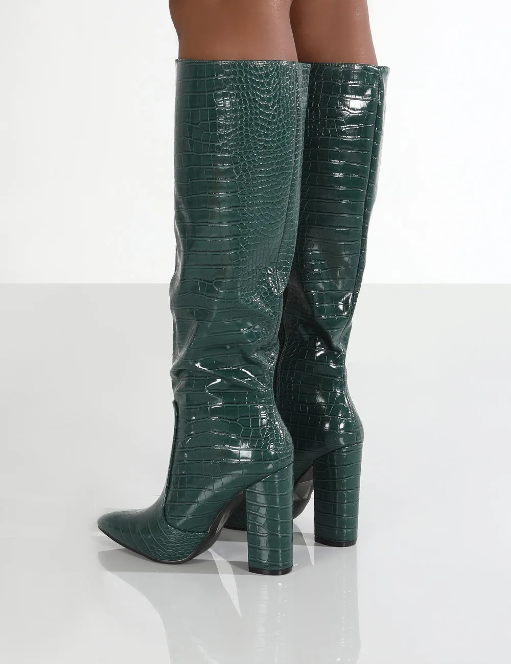 Scarlet Green Croc Knee High Boots