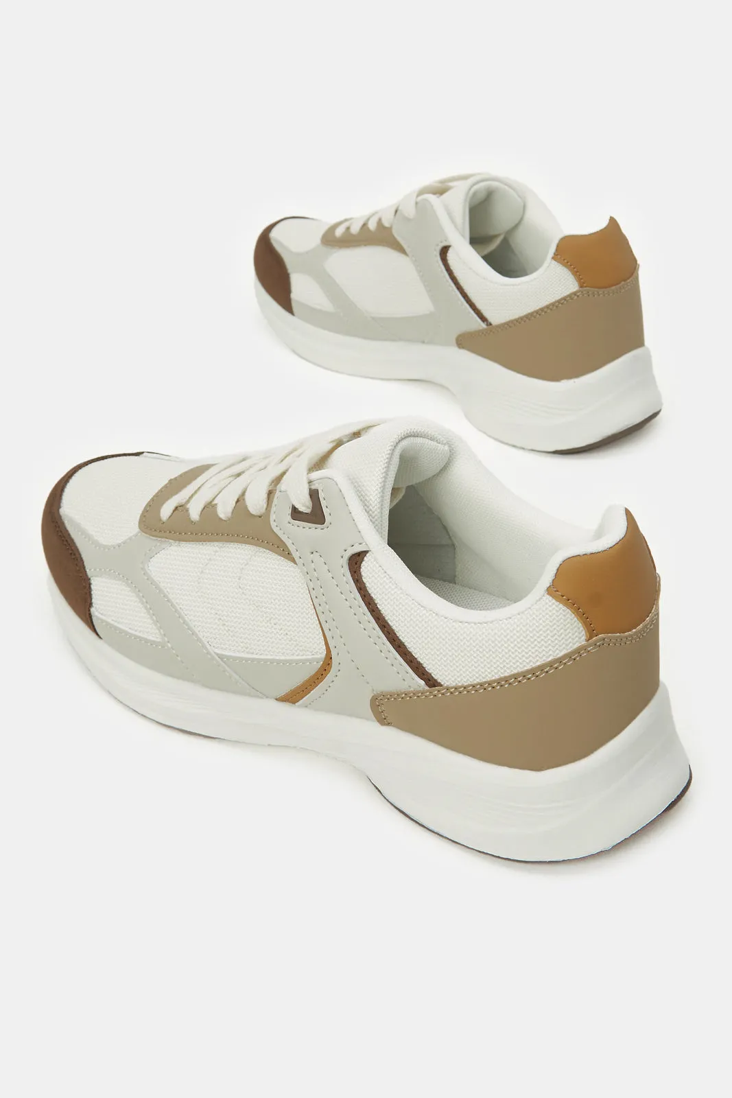 Senior Boys Beige Colour Block Trainer