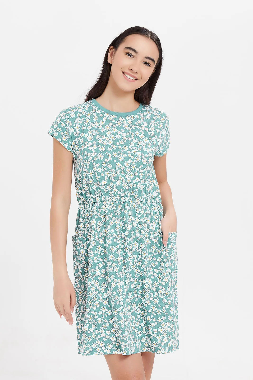 Senior Girls Blue Floral Print  Dress