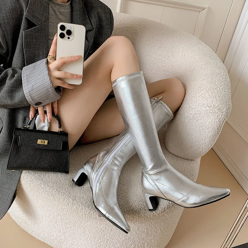 Silver Boots Knee High