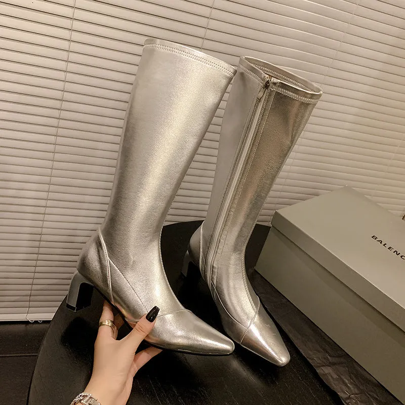 Silver Boots Knee High