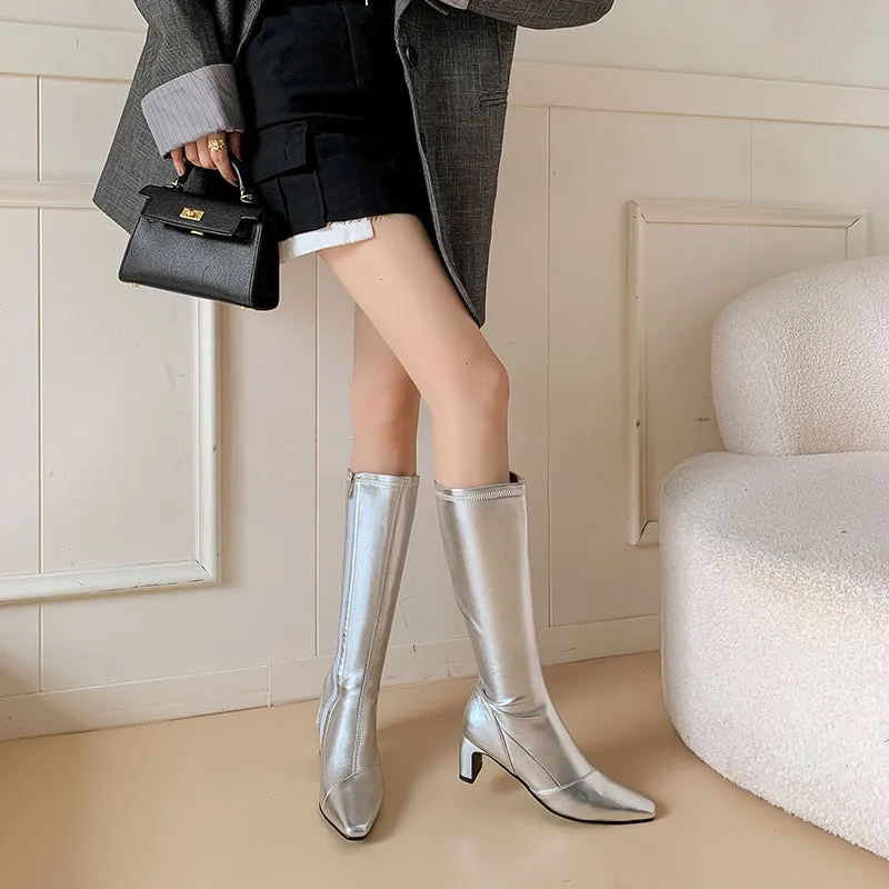 Silver Boots Knee High