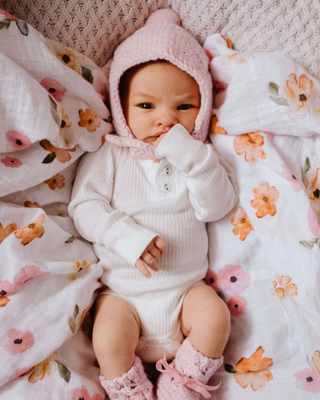 Snuggle Hunny - Merino Wool Bonnet & Booties - Pink