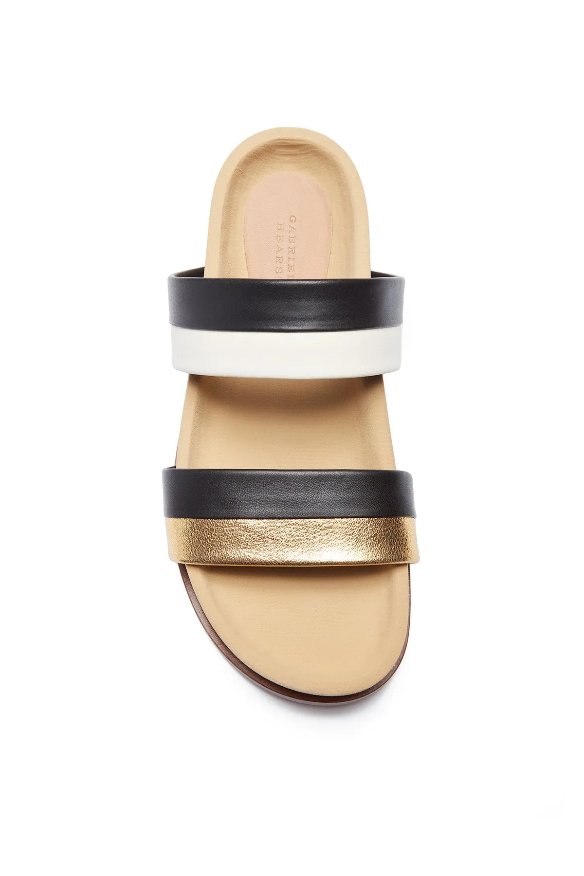 Striker Platform Sandal in Ivory, Gold & Black Leather