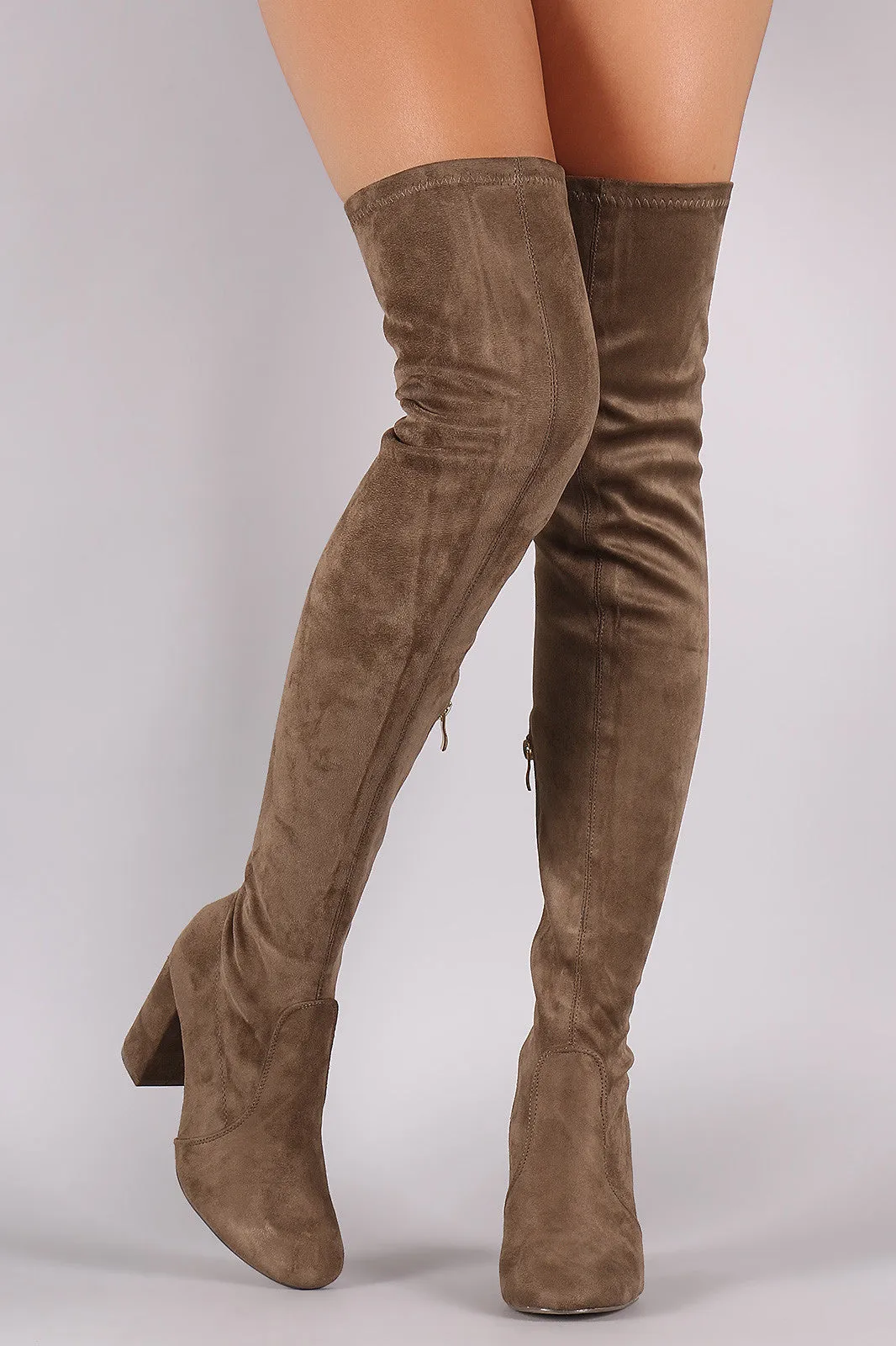 Suede Chunky Block Heeled Over-The-Knee Boots