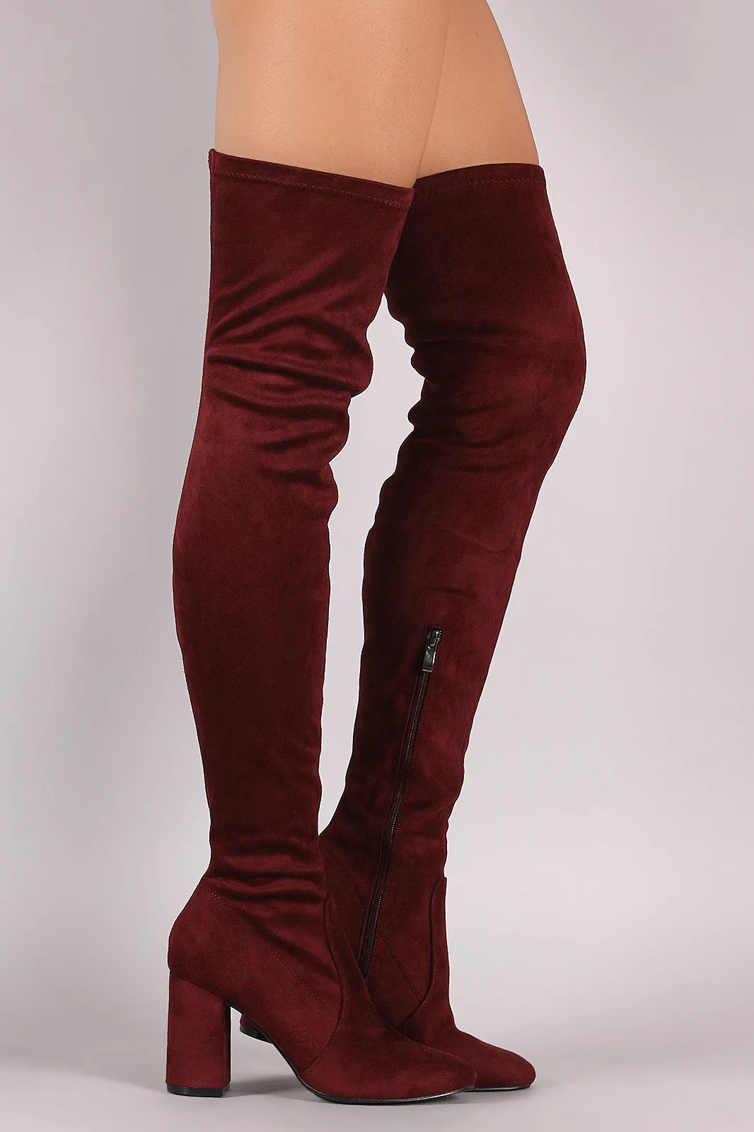 Suede Chunky Block Heeled Over-The-Knee Boots