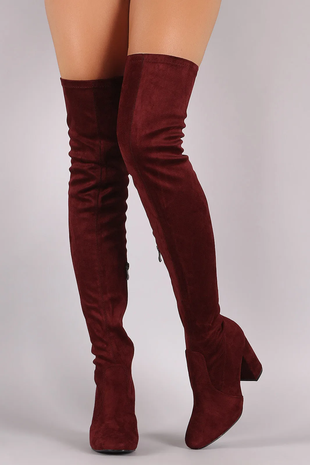 Suede Chunky Block Heeled Over-The-Knee Boots