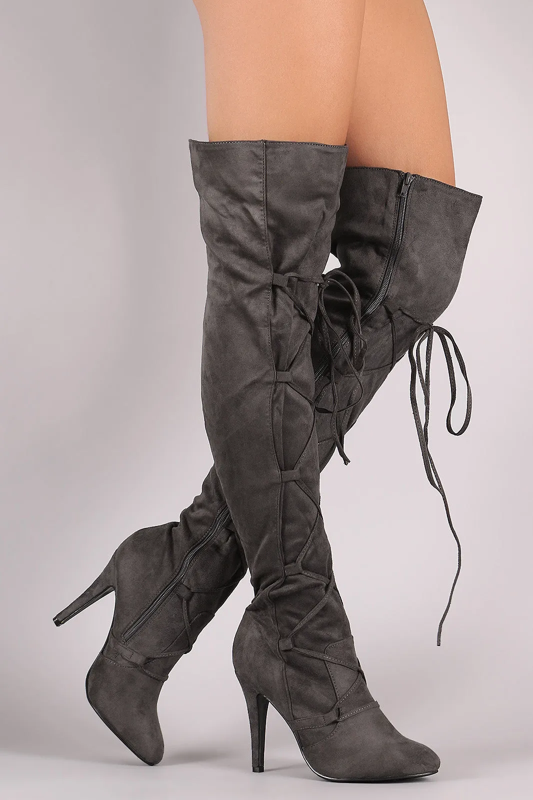 Suede Corset Lace-Up Stiletto Over-The-Knee Boots