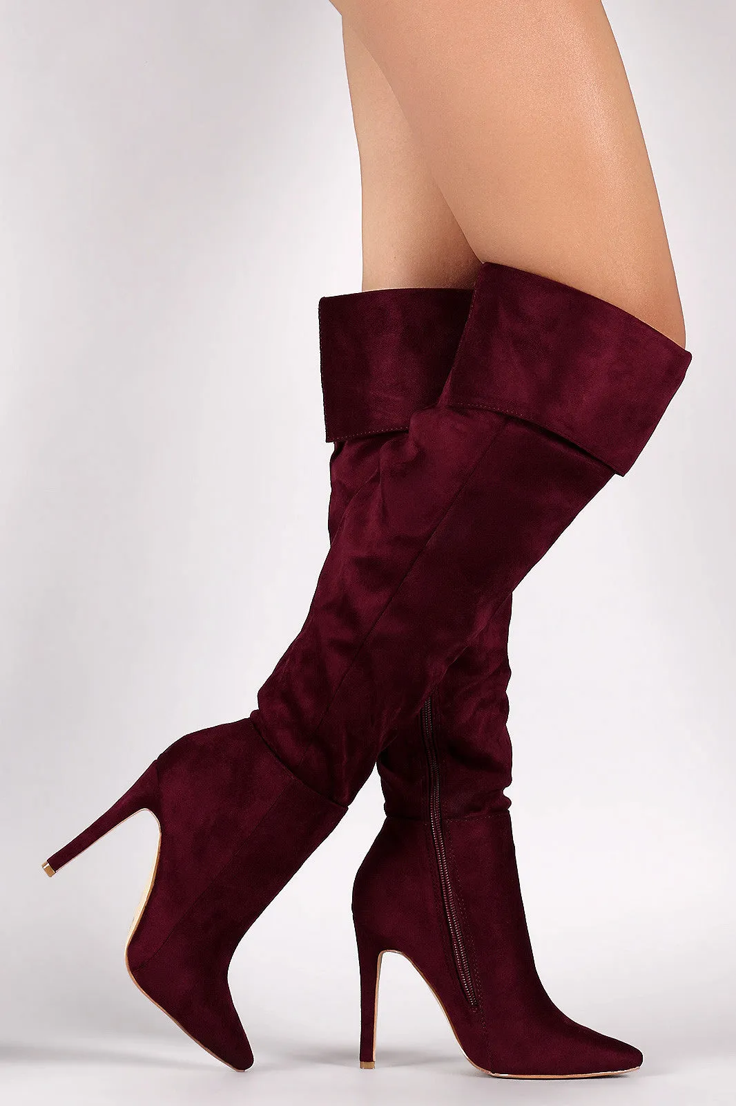 Suede Pointy Toe Cuff Over-The-Knee Stiletto Boots