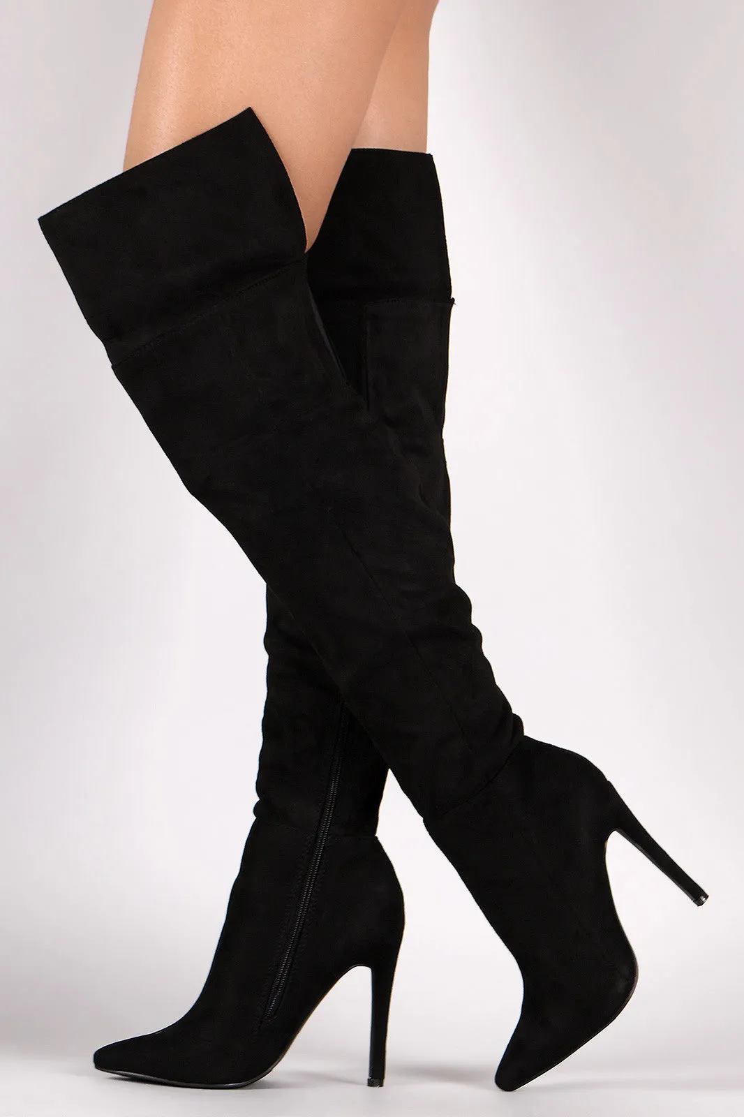 Suede Pointy Toe Cuff Over-The-Knee Stiletto Boots