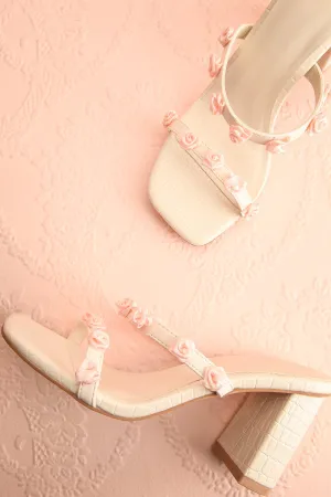 Synthicia Ivory | Heeled Sandals w/ Rose Flowers