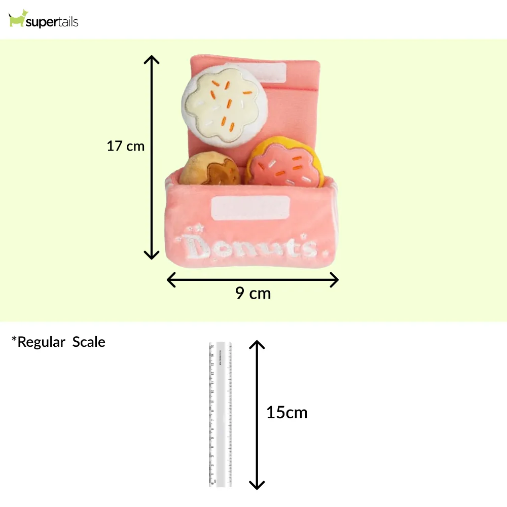 Talking Dog Club Donut Box with 3 Detachable Donut Interactive Plush Toy for Dogs (Pink)