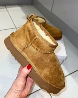 Tan Mini Platform Low Ankle Boots