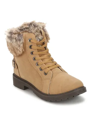 Tan Nubuck Fur Ankle Boots