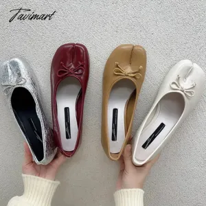 TAVIMART -  NEW Fashion Spring PU Tabi Ninja Moccasins Round Split Toe Shallow Women Single Shoes Slip on Female Casual Soft Loafers