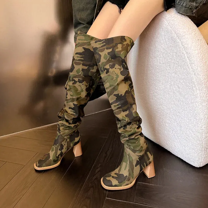 TEEK - Camouflage Denim Long Folding Boots