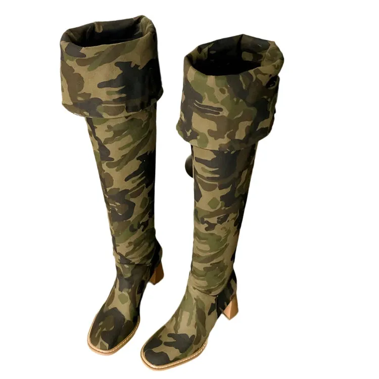 TEEK - Camouflage Denim Long Folding Boots