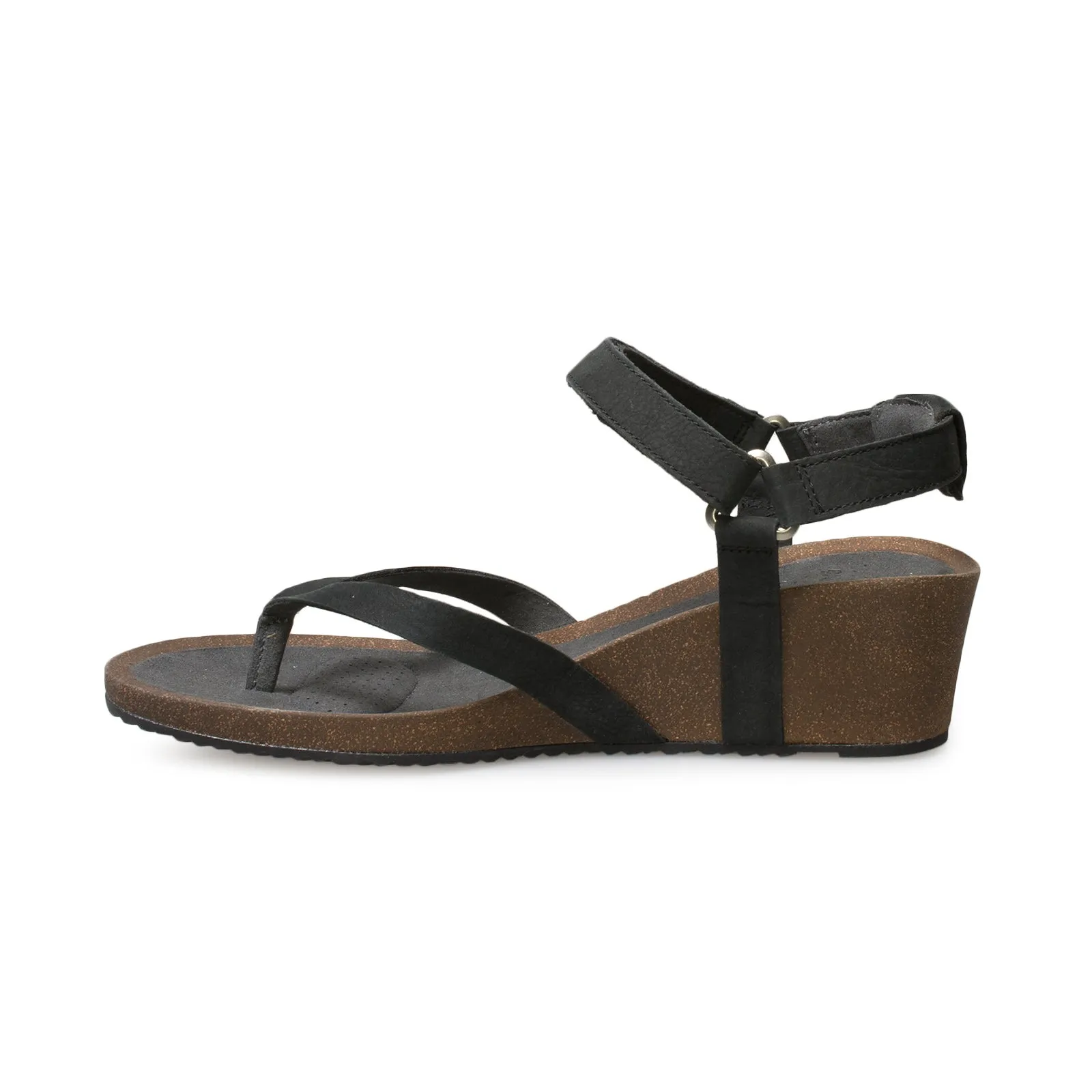 Teva Mahonia Wedge Thong Black Sandals - Womnen's