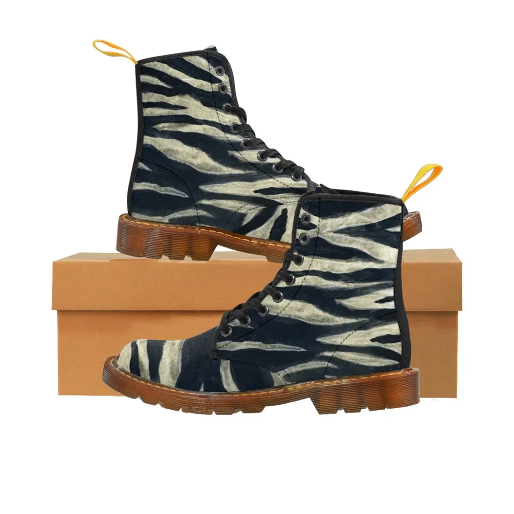 Tiger Striped Women's Canvas Boots, Animal Print Designer Ladies' Hiking Boots (US Size 6.5-11)