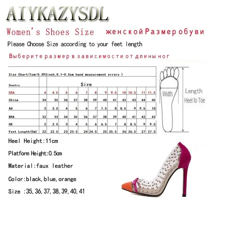 Transparent Clear PVC Rivet Bow Patchwork Sexy High Heel