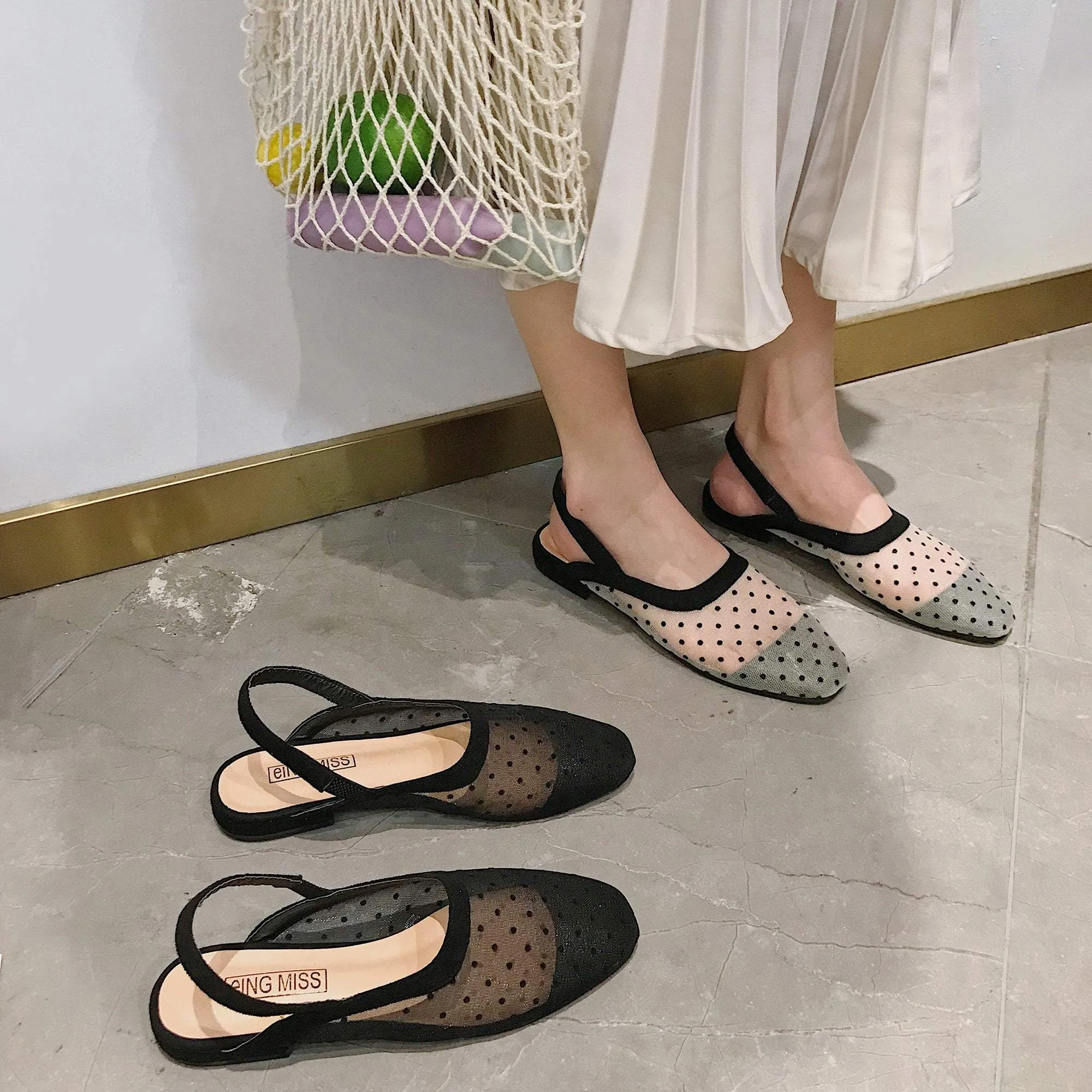 Transparent Open Heel Black Polka Dot Sandals