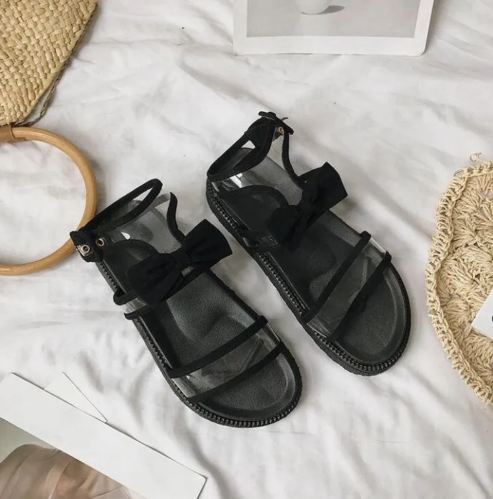 Transparent Straps Black Bow Summer Sandals