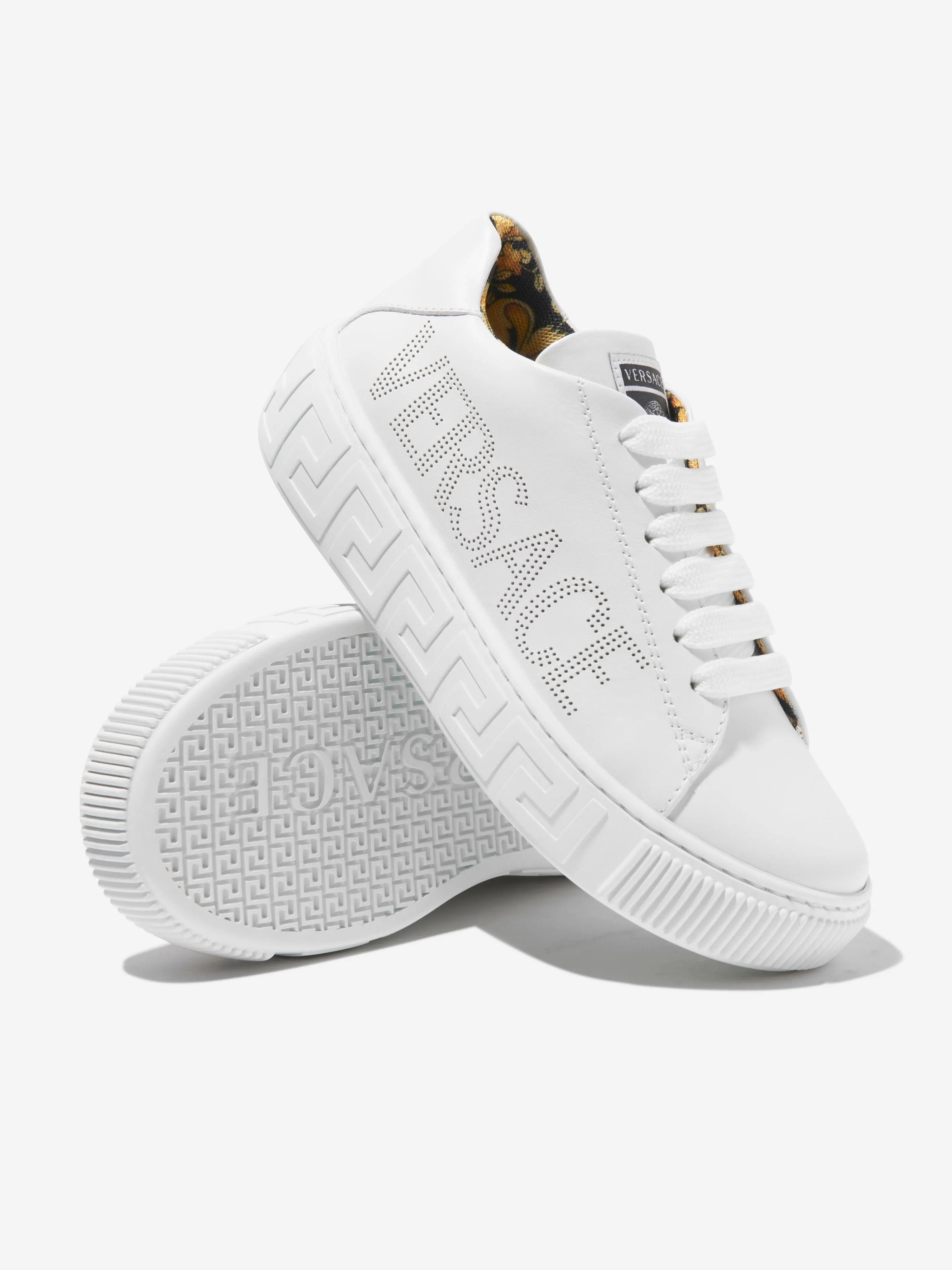 Versace Kids Leather Logo Trainers in White