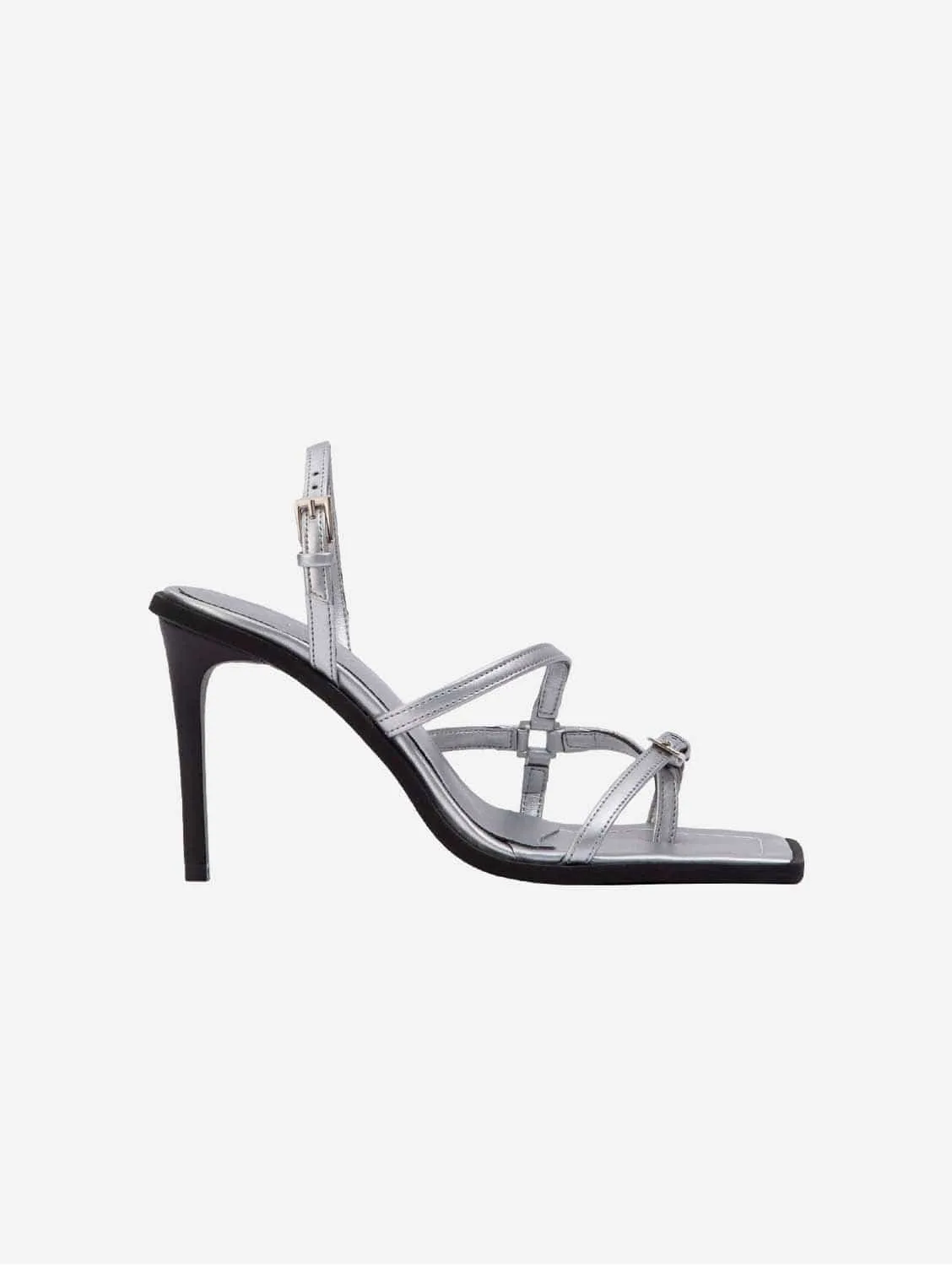 Vicki Vegan Apple Leather Heeled Sandals | Silver