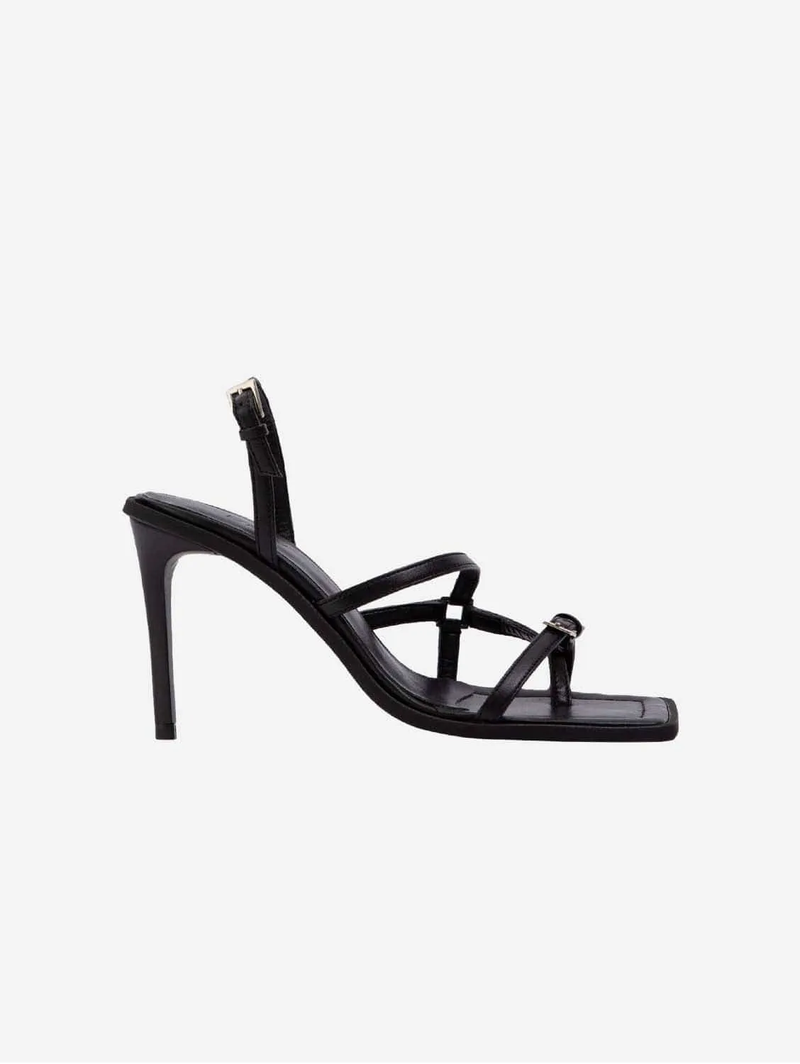 Vicki Vegan Olive Leather Heeled Sandals | Black