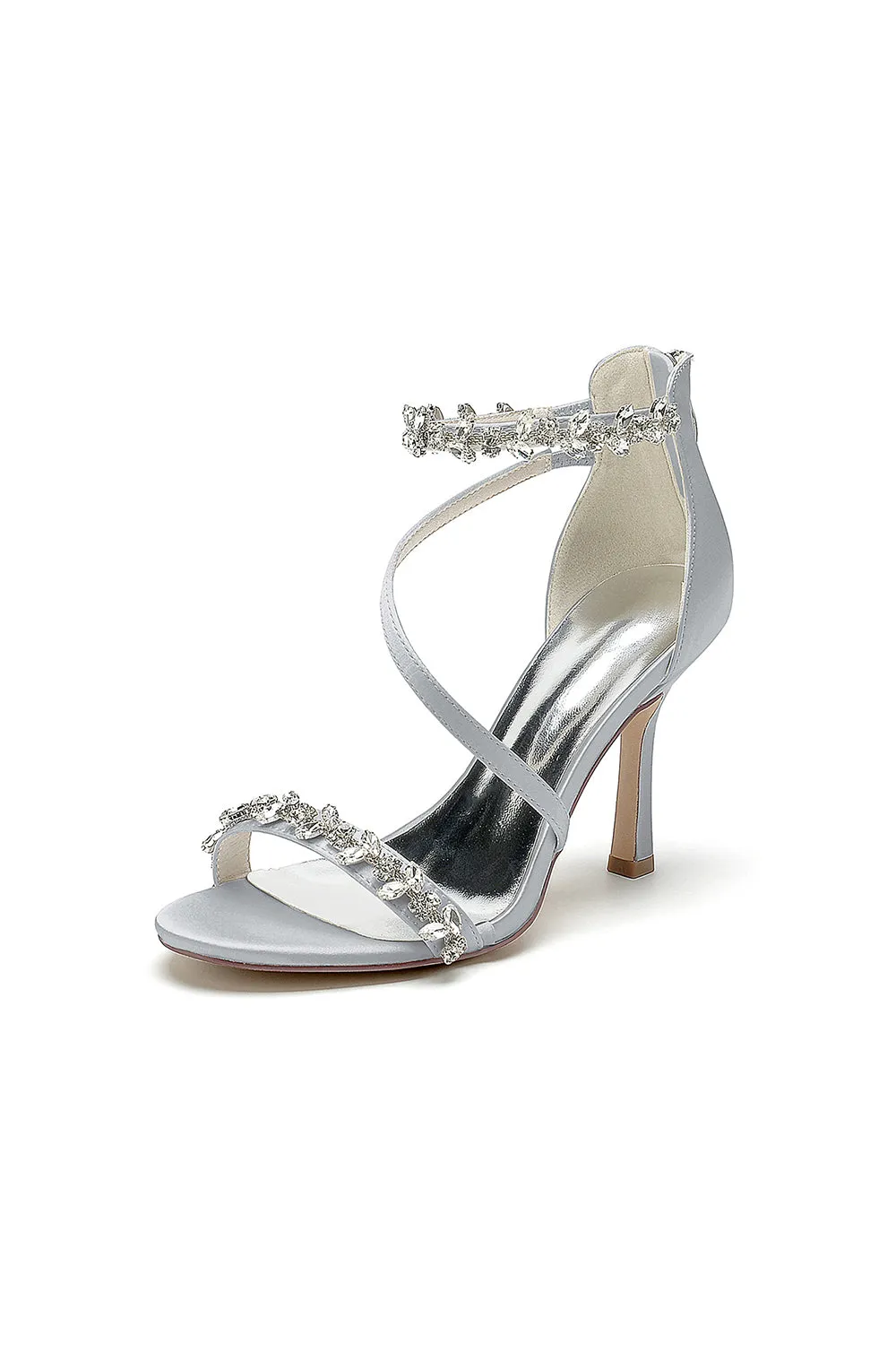 White Elegant High Heels with Crystal and Silver Accents