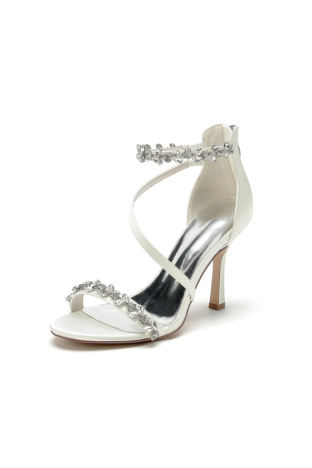 White Elegant High Heels with Crystal and Silver Accents