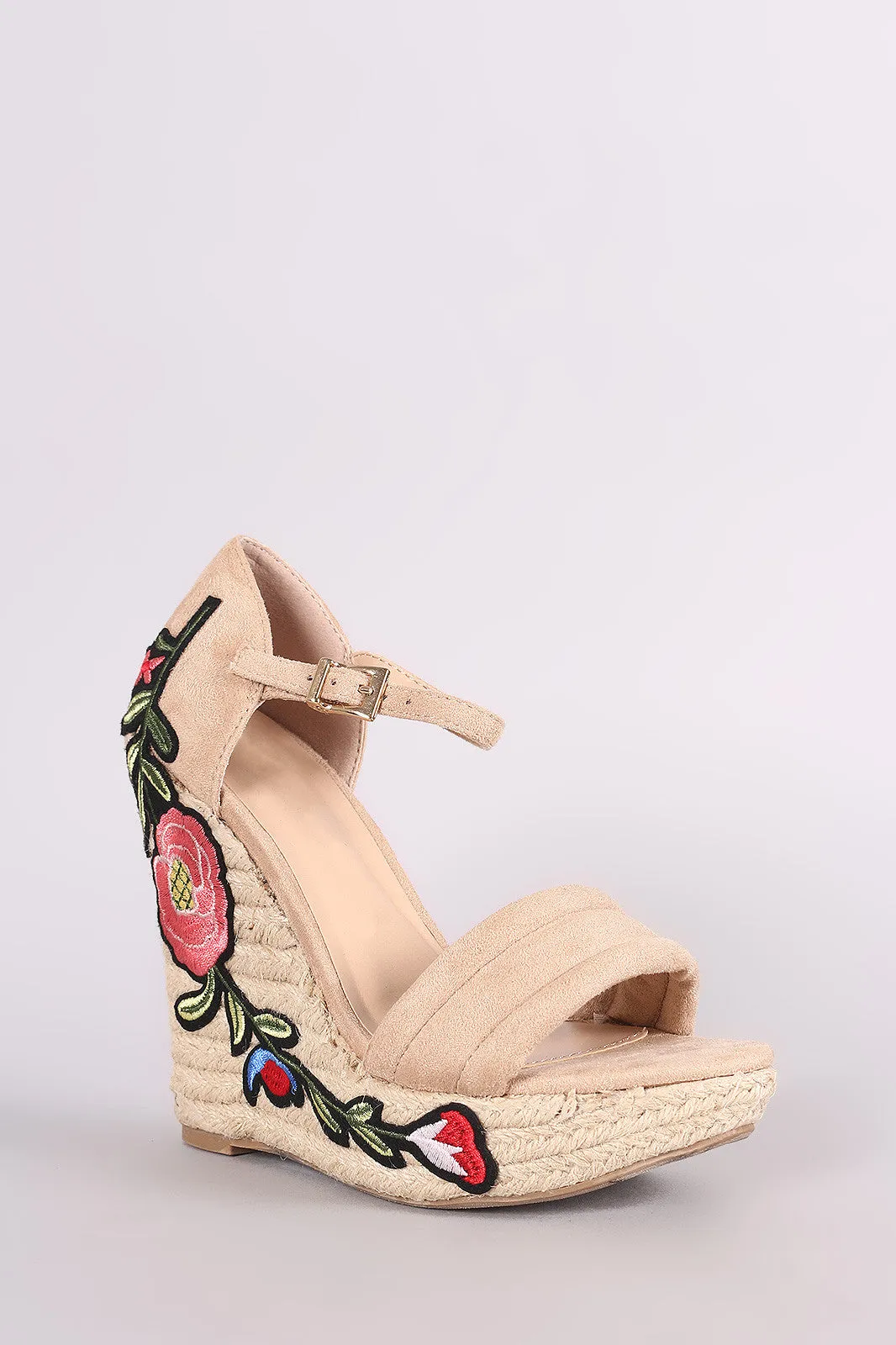 Wild Diva Lounge Floral Applique Platform Wedge