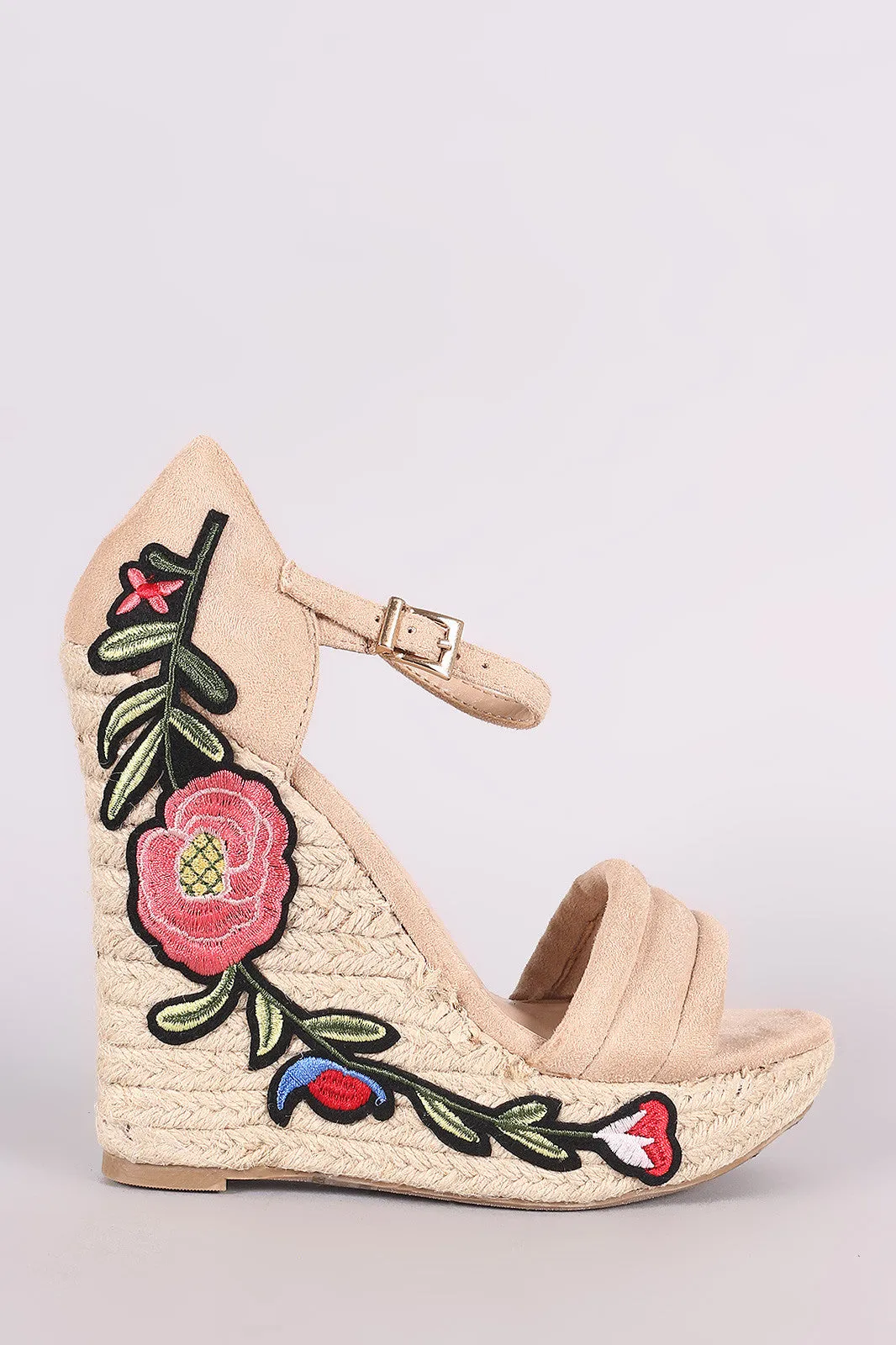 Wild Diva Lounge Floral Applique Platform Wedge