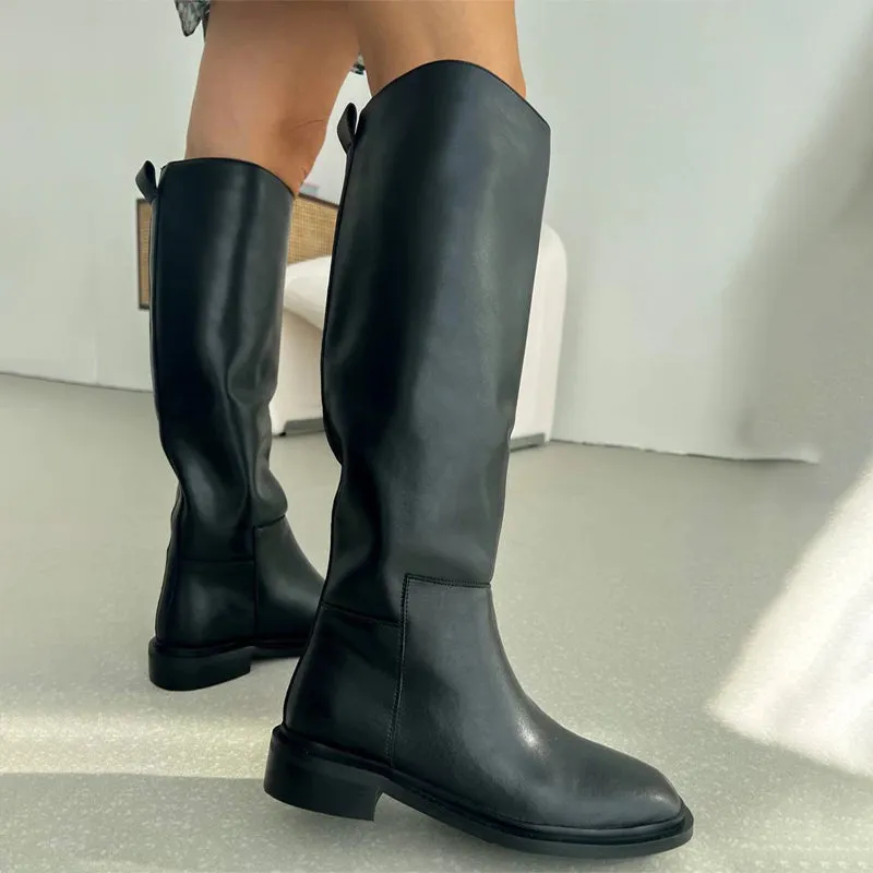 Winter Fashion Slip-on Genuine Leather Knee High Boots