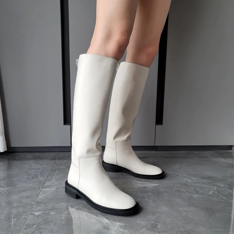 Winter Fashion Slip-on Genuine Leather Knee High Boots