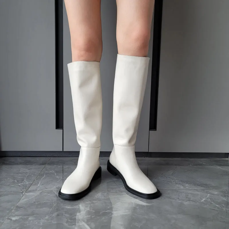 Winter Fashion Slip-on Genuine Leather Knee High Boots