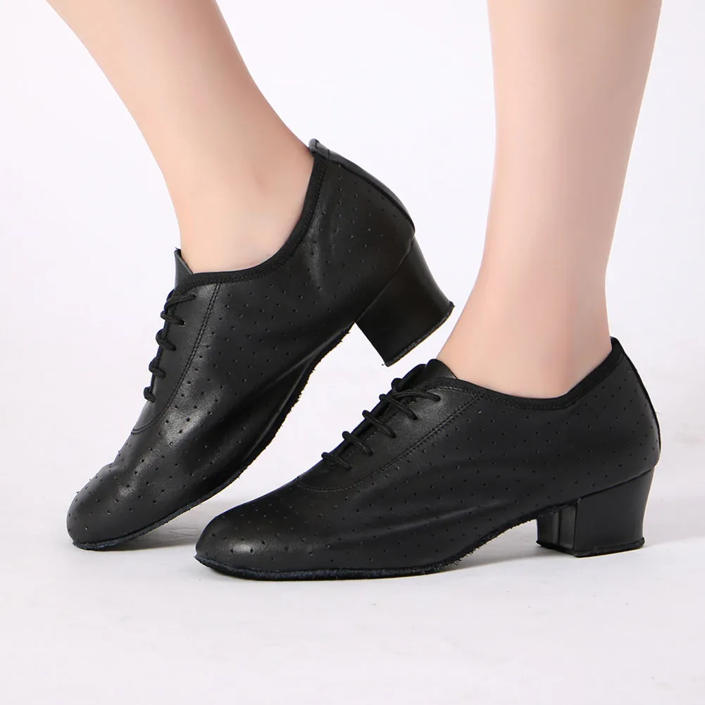 Women Ballroom Dancing Shoes Ladies Tango Latin Practice Dance Shoe Suede Sole Lace-up Closed-toe Black