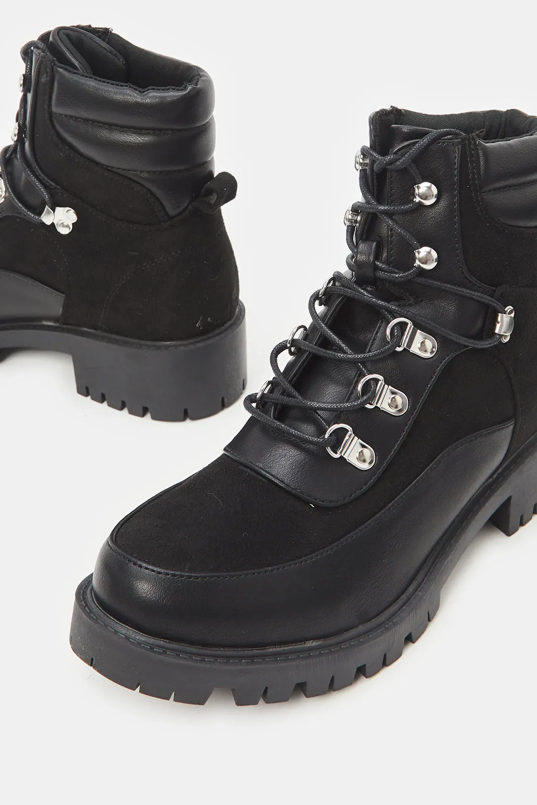 Women Black Lace Up Hiking Boot